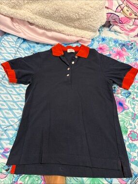 Hermes women Navy Polo Shirt with orange Trim size S
